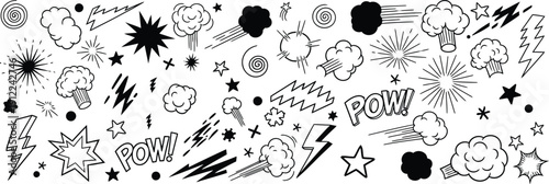 Comic Doodle Pattern With Speech Bubbles, Explosions and POW Text