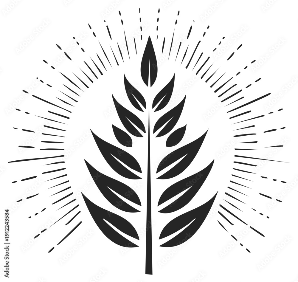 Fototapeta premium Stylized Wheat Stalk Silhouette with Sunburst Rays