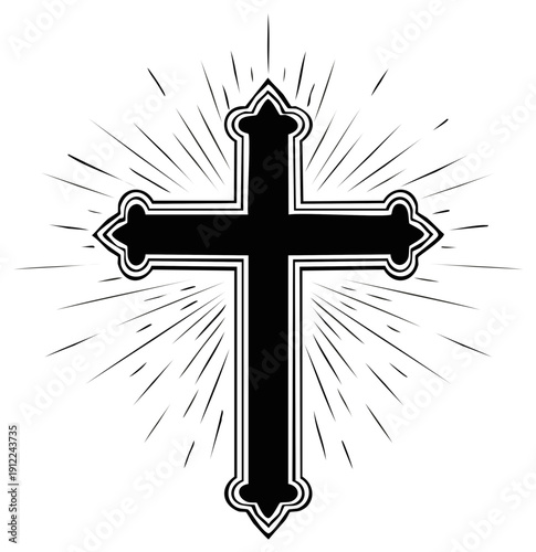 Elegant Christian Cross Symbol with Radiant Rays of Light