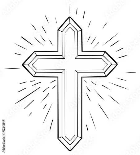 Christian Cross with radiating light, religious symbol, faith illustration, design element