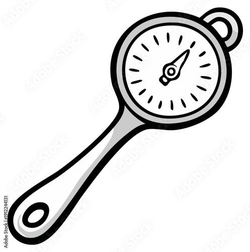 Simple illustration of a kitchen scale with a long handle and round dial
