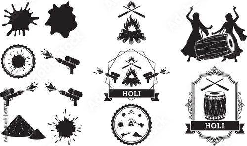 Black Holi festival with silhouettes of people dancing and playing drums