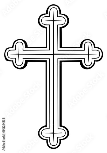 Elegant Orthodox Christian Cross Symbol with Ornate Double Outline