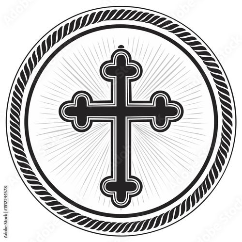 Ornate Black Christian Cross Symbol Centered Inside a Decorative Circle