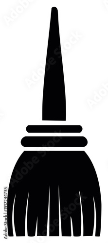 Simple black broom illustration representing household chores cleanliness or magical fantasy themes