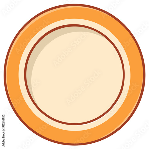 Cartoon illustration of an empty plate with an orange rim