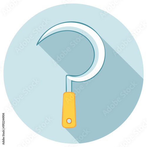 Agricultural Harvesting Sickle Tool Flat Design Icon Illustration