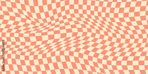 Psychedelic checkerboard pattern. Funky checkered background. Distorted graphic retro style.