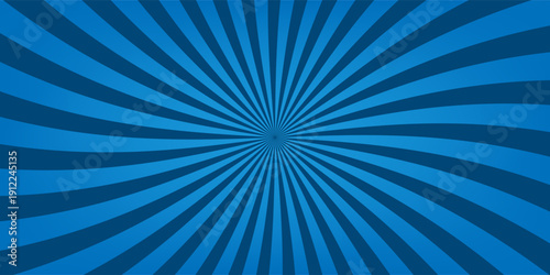 A template for cartoon comics. Blue curved rays for comics on a blue background. Pop art style template for superhero text in comics, speech bubble, message. Vector EPS 10.