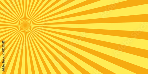 Orange sun ray background. Shine summer sunburst in retro design. Template for poster or banner.