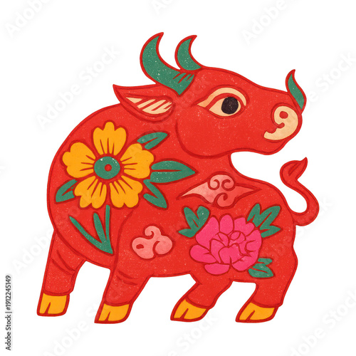 PNG Colorful floral ox illustration