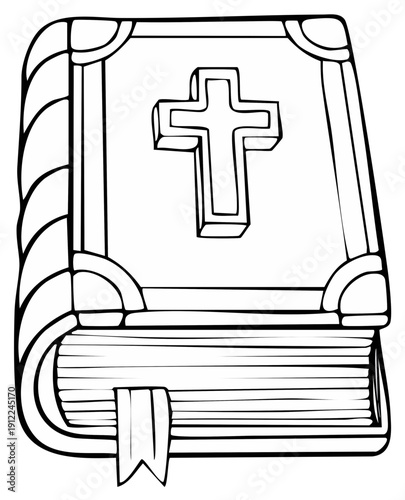 Illustrated book with a cross symbol. A simple design for religion, faith, and the church.