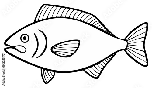 Simple Outline Drawing of a Fish with Fins and Tail