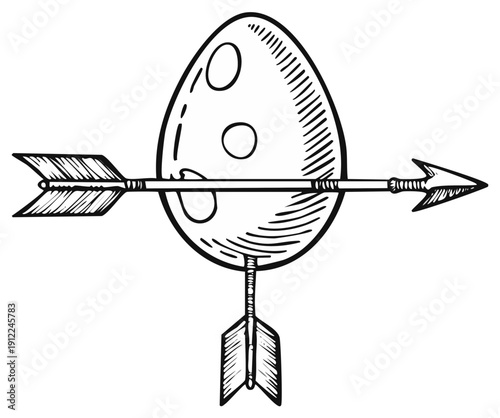 Hand Drawn Illustration of an Egg pierced by an Arrow