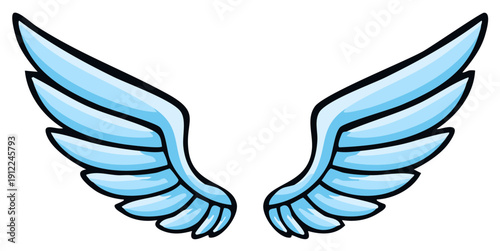 Vibrant blue cartoon wings design element representing flight and soaring dreams