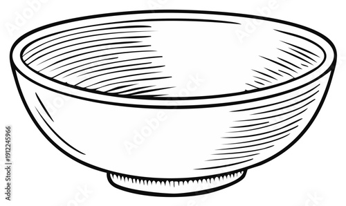 Sketch of an empty ceramic bowl with crosshatch shading for texture and depth