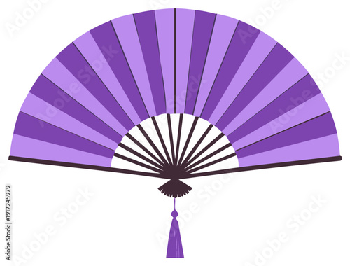 Elegant purple pleated fan with tassel detail, a classic folding accessory for cooling and style