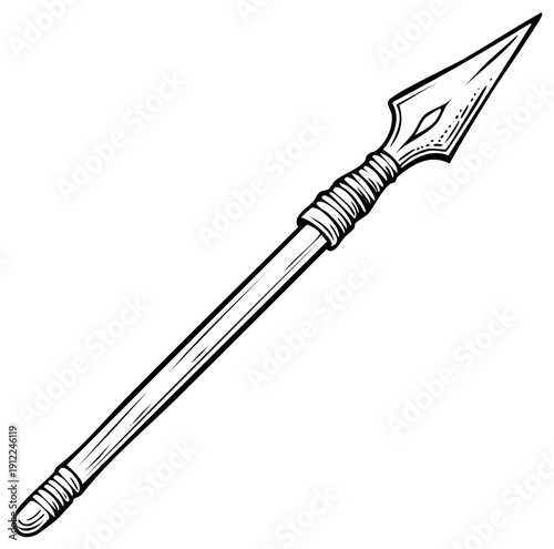 Ancient Spear Weapon Hand Drawn Sketch Isolated on White