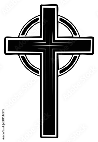 Black and white illustration of a Celtic cross symbol