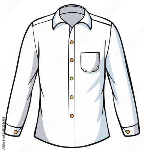 A vector illustration of a classic white long sleeve button down dress shirt with a pocket