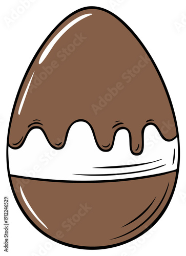 Illustration of a chocolate Easter egg with melting chocolate design