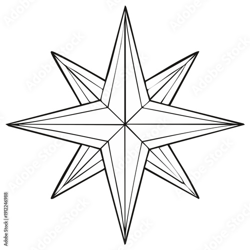 Abstract Compass Rose Graphic in Black and White, Navigation Symbol