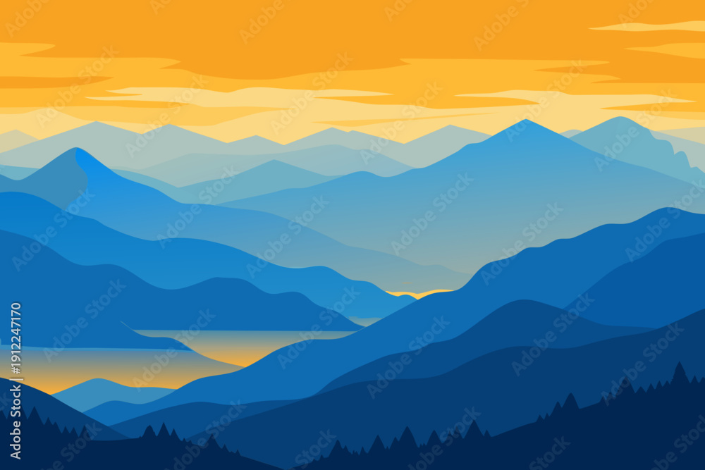 Fototapeta premium Mountain range at sunset