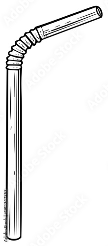 Drink Straw Flexible Design Black and White Line Art Single Use Item Thirsty