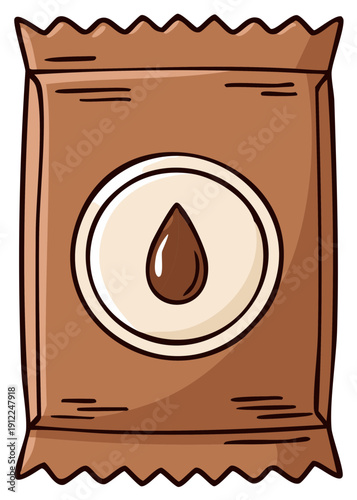 Brown packet with a chocolate drop symbol for candy or food illustration