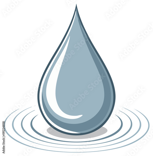 Water drop with reflection and spreading ripples symbol of purity and simplicity
