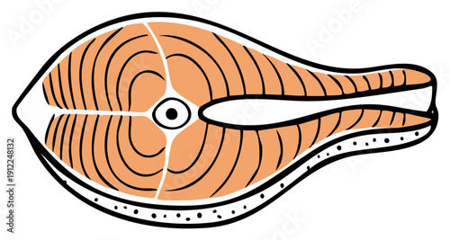 Salmon steak illustration cut of fish, isolated on white, orange color.