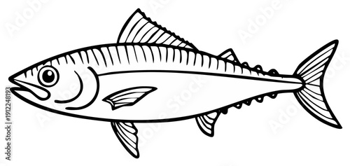 Outlined illustration of a tuna fish on a white background, isolated marine wildlife.