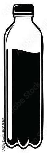Stylized illustration of a dark liquid filled bottle with a black cap