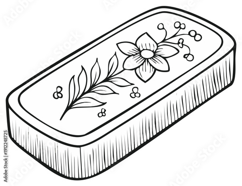 Elegant botanical floral design on a rectangular bar outline illustration