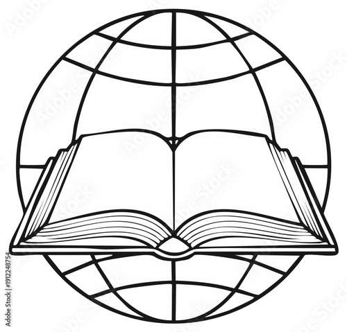 World Knowledge Symbol an Open Book on a Wireframe Globe