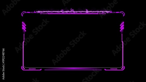 Purple electric webcam for streaming border with on transparent background. Animation Border gaming overlay