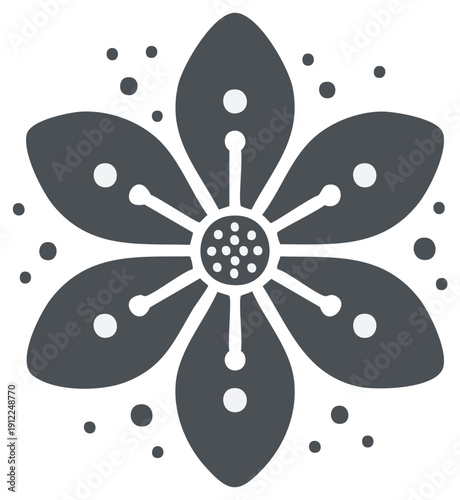 Abstract Floral Icon with Petals and Pollen Details