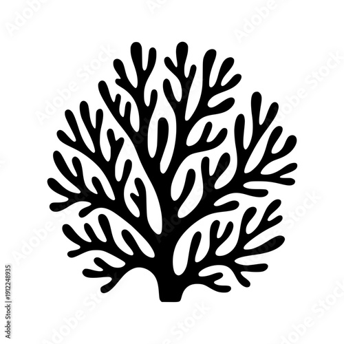 Minimal black coral or branching plant vector graphic illustration silhouette
