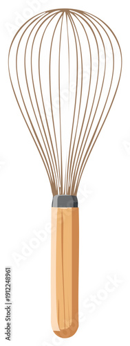 Wooden handled balloon whisk for cooking and baking kitchen utensil