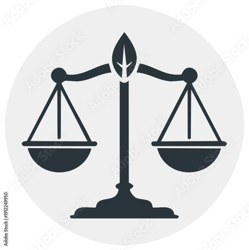 Balance scales icon with leaf symbol representing balance justice and fairness concept