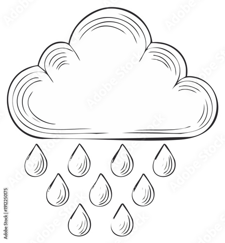 Hand-drawn cloud raining water drops simple sketch illustration