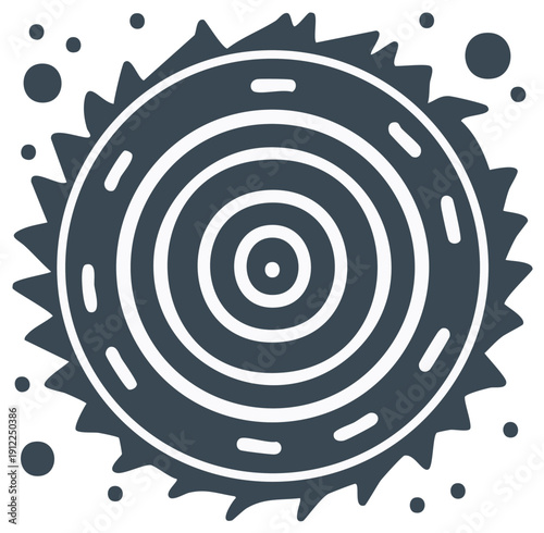 Circular saw blade illustration, mechanical tool icon, woodworking equipment concept