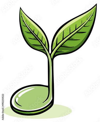 Fresh green plant sprout with two leaves emerging from a seed new beginning growth nature