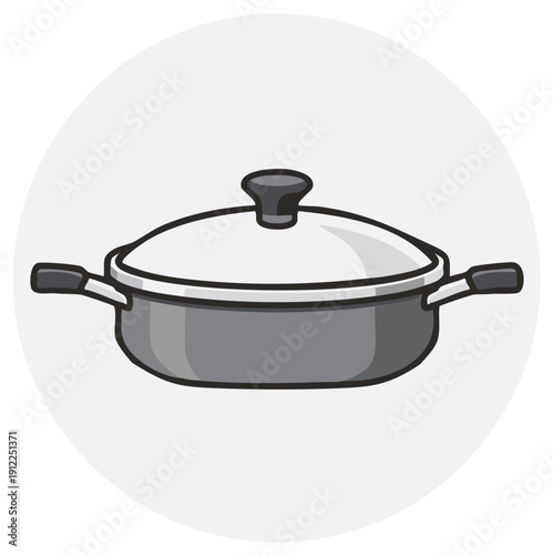 Casserole cooking pot with lid vector illustration. Kitchen cookware utensil icon.