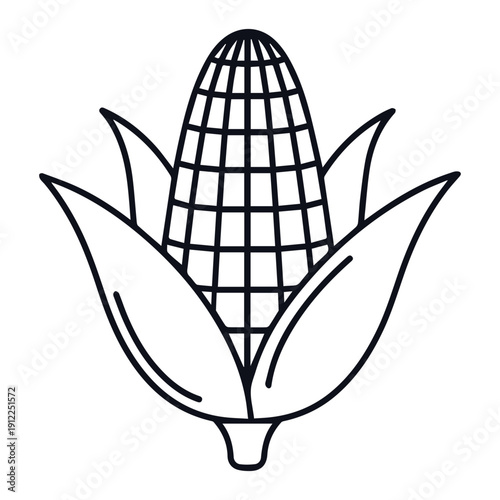 Stylized illustration of a single corn cob with leaves