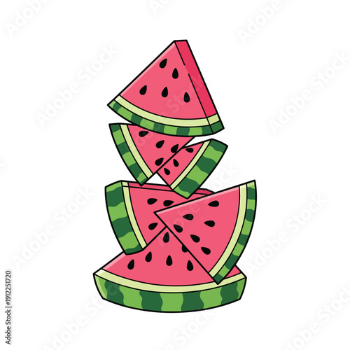 Vibrant Illustration of Fresh Watermelon Slices Stacked Upright, Ready for Summer Refreshment