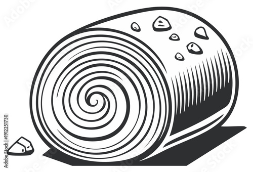Sketch Drawing of Swiss Roll Cake with Sugar Sprinkles Sweet Dessert Pastry Food Slice Celebration Treat Bakery
