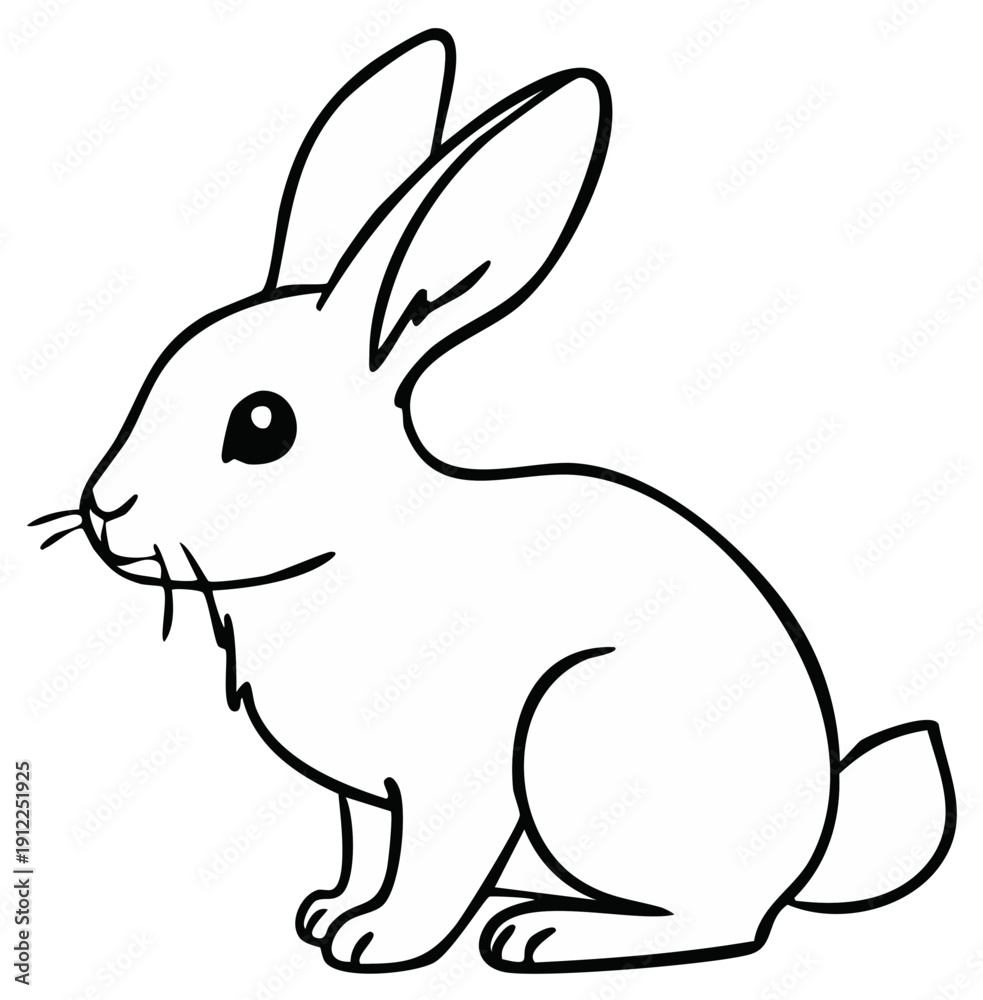Obraz premium Simple Outline Drawing of a Cute Rabbit Sitting