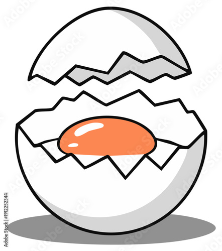 Cracked Egg Shell with Bright Orange Yolk Simple Food Illustration Symbol Design Breakfast Ingredient