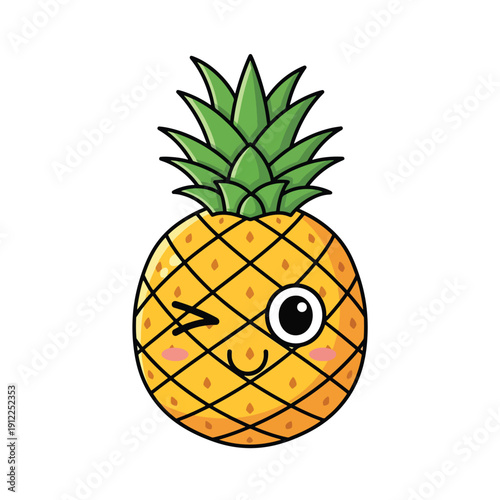 Playful winking pineapple character illustration on a clean white background, cartoon vector art